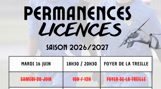 Permanences licences 2026/2027